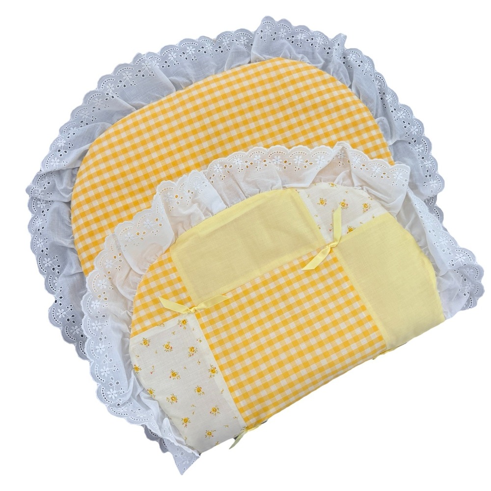 NWT Vintage The Strawberry Patch Crib Pad Yellow Gingham Eyelet Lace Nursery USA